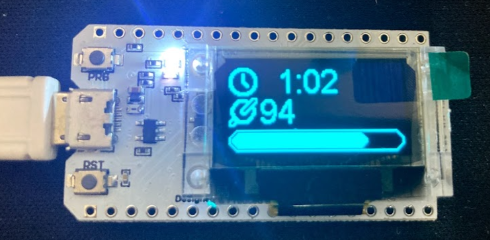 My Cadence running on an ESP32 displaying cadence and time