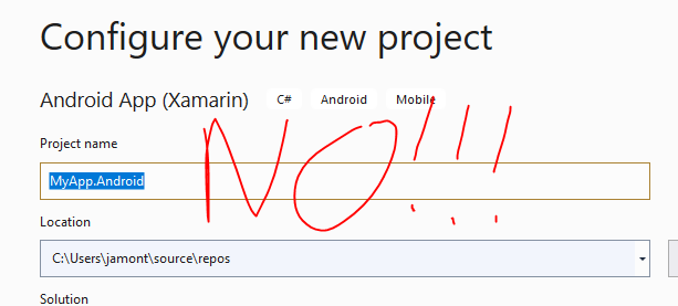 Creating a new project with Android in name