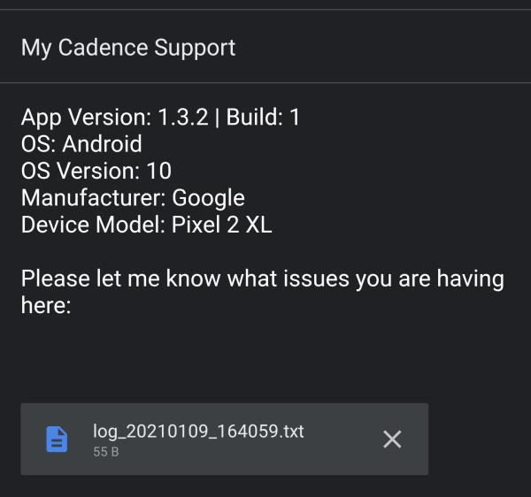 Support email with device info and logs