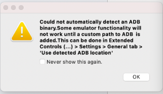 Warning in the Android emulator about ADB