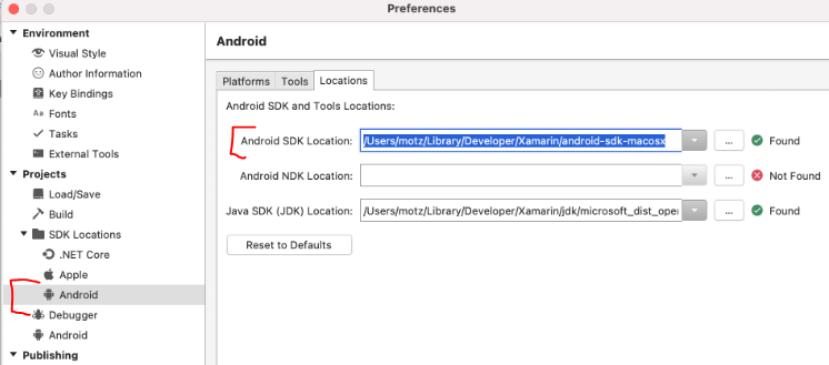 Android SDK Location in VSM