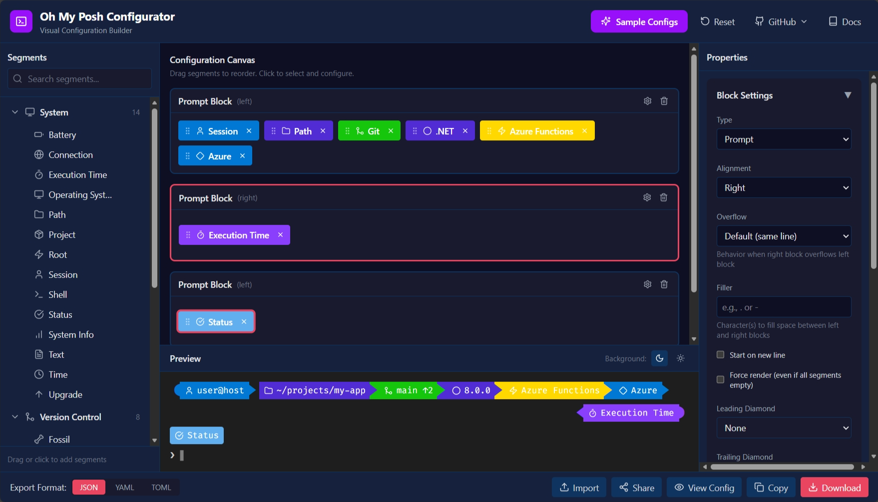 Introducing Oh My Posh Visual Configurator: Finally, a Drag-and-Drop Terminal Theme Builder! ✨